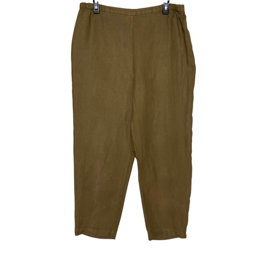 EILEEN FISHER Women’s Brown Linen Pull On Tapered Cropped Leg Pant - Picture 3 of 3